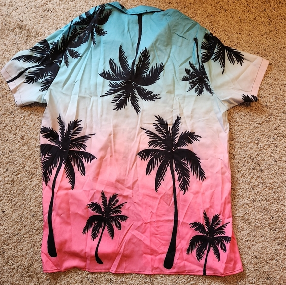 SHEIN-Mens Hawaiian Shirt, XXL, Blue & Pink, Palm Trees, Button Down - Picture 2 of 3